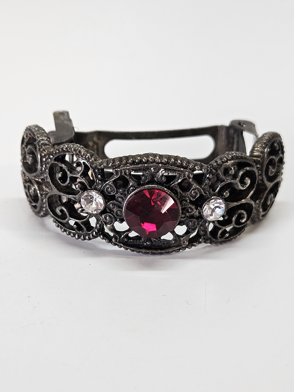 VINTAGE Victorian Revival Domed Filigree Gunmetal Metal Hair Clip Barrette